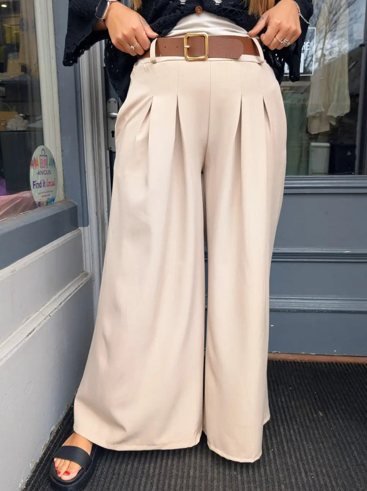 Thea Belted Wide Leg Trousers BEIGE
