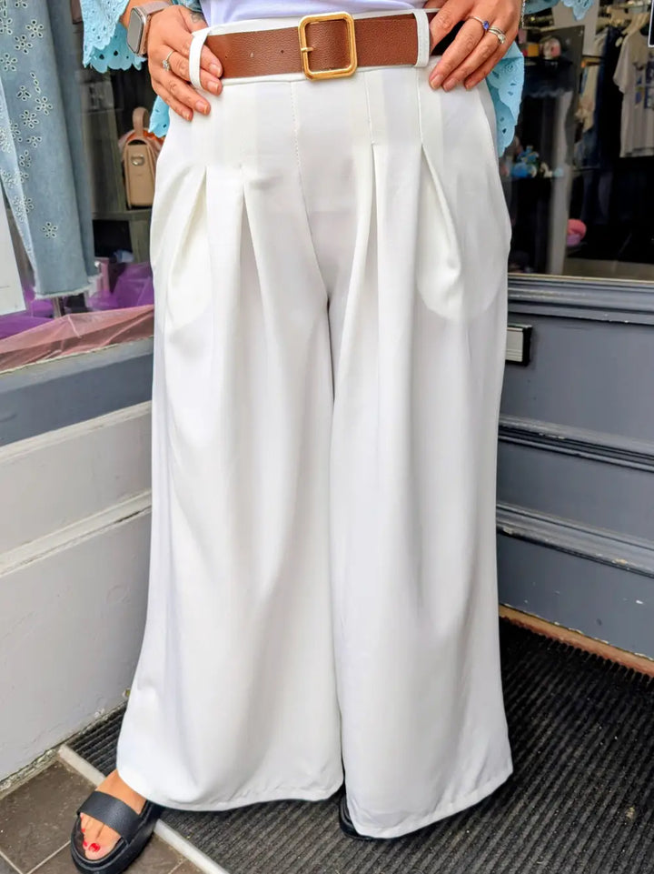 Thea Belted Wide Leg Trousers WHITE