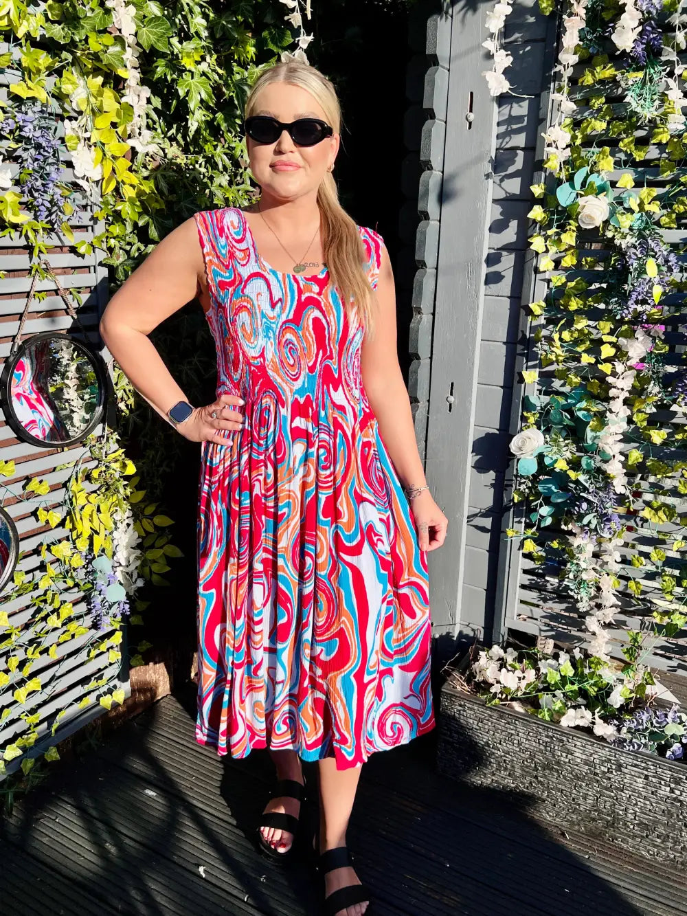 Tiana Swirl Midi Dress FUSCHIA/ORANGE