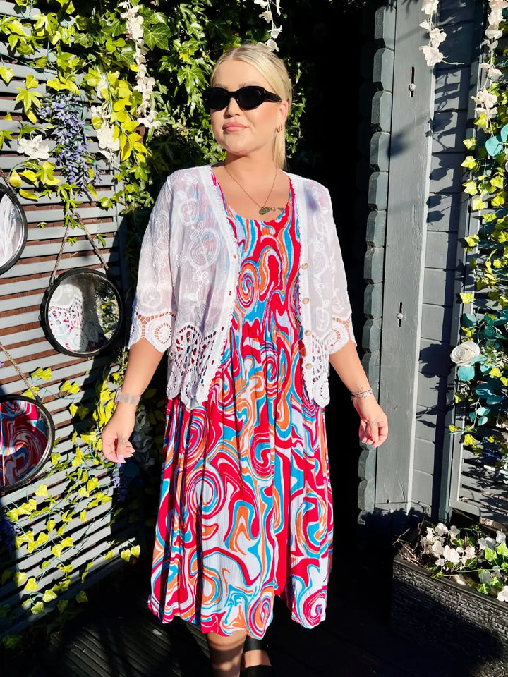 Tiana Swirl Midi Dress FUSCHIA/ORANGE