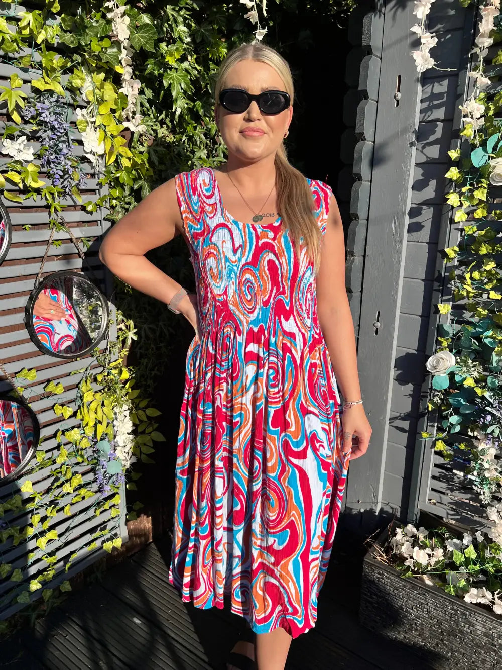Tiana Swirl Midi Dress FUSCHIA/ORANGE