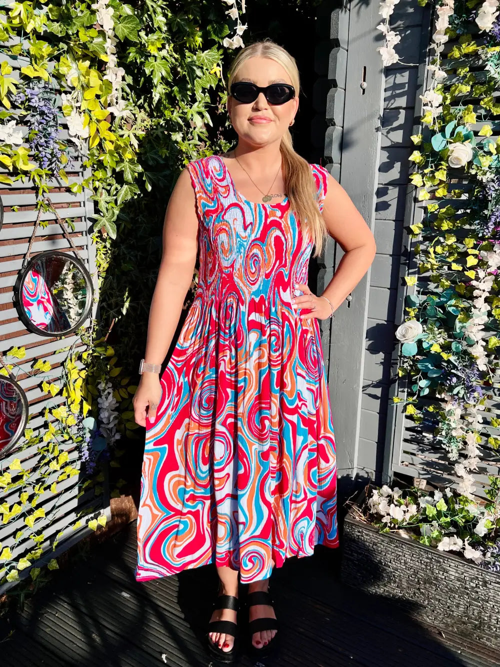 Tiana Swirl Midi Dress FUSCHIA/ORANGE