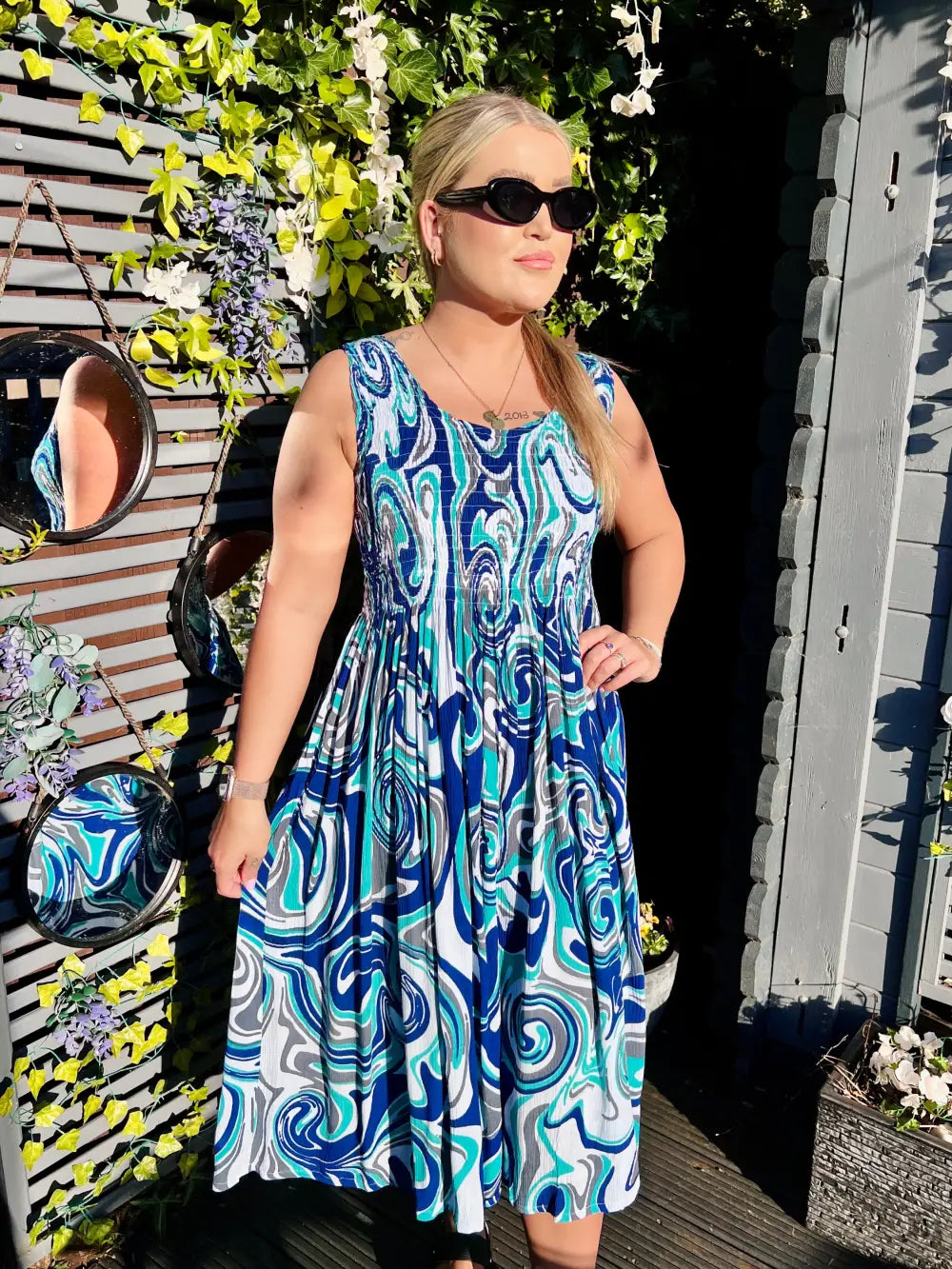 Tiana Swirl Midi Dress NAVY/TEAL