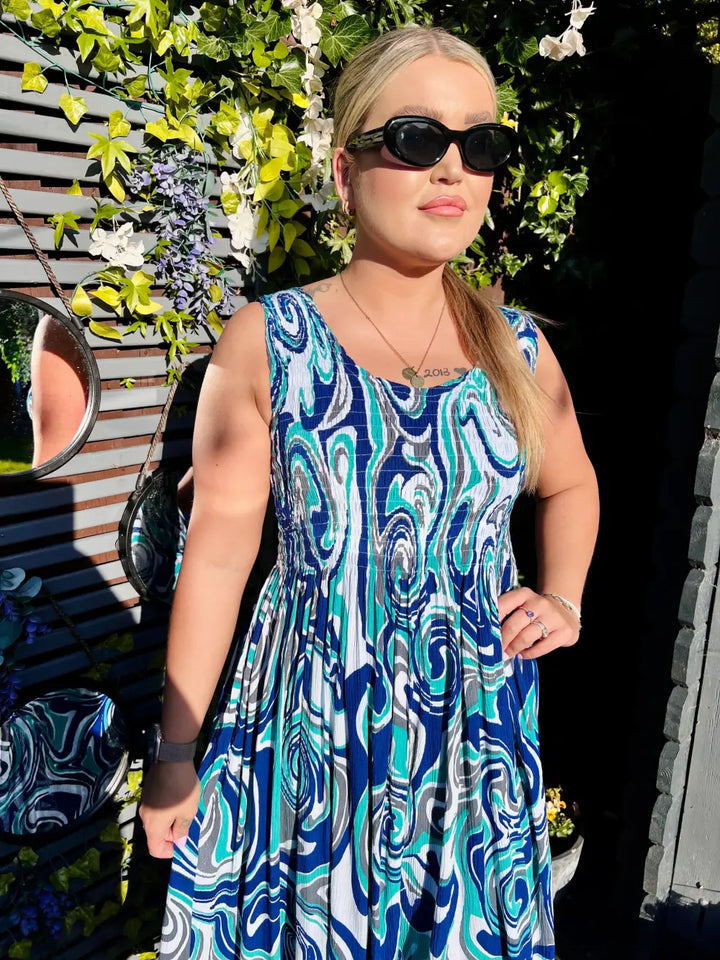 Tiana Swirl Midi Dress NAVY/TEAL