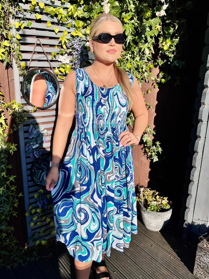Tiana Swirl Midi Dress NAVY/TEAL