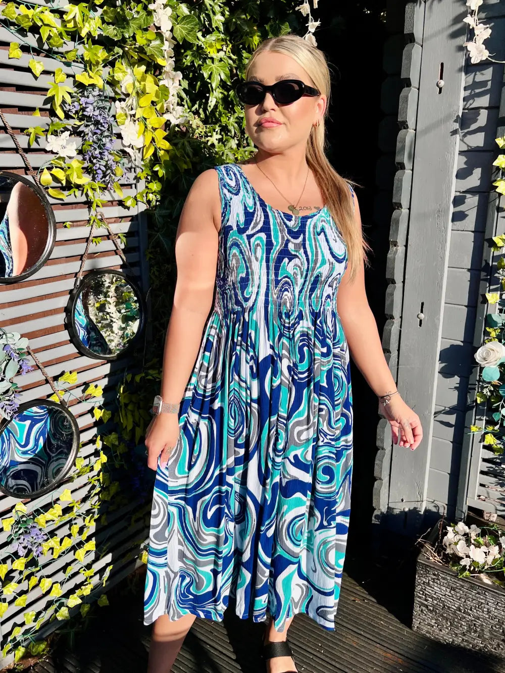 Tiana Swirl Midi Dress NAVY/TEAL