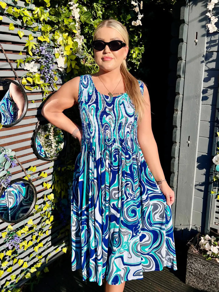 Tiana Swirl Midi Dress NAVY/TEAL