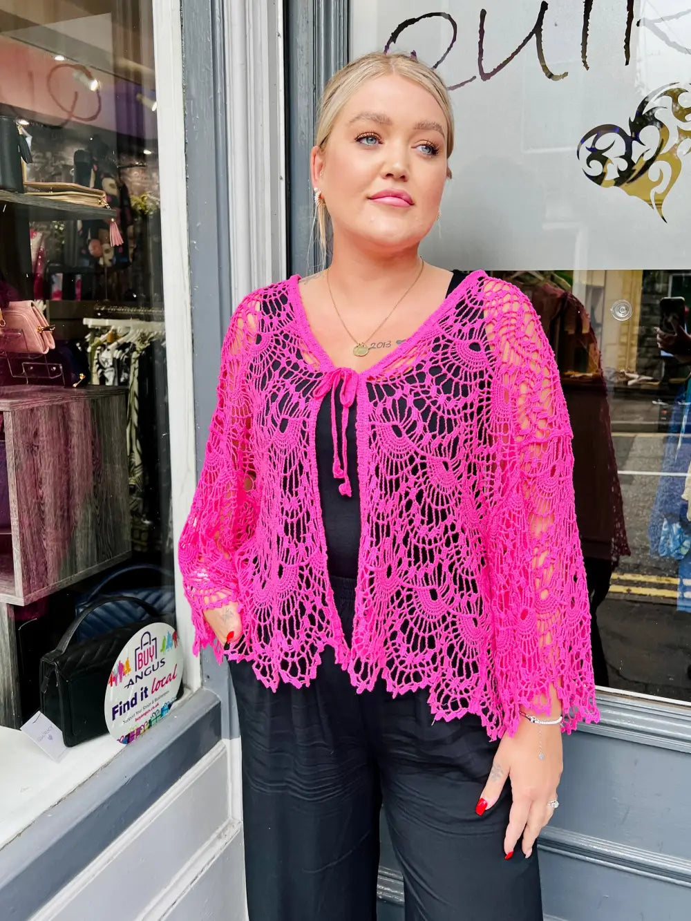 Tie Lightweight Crochet Knit RASPBERRY