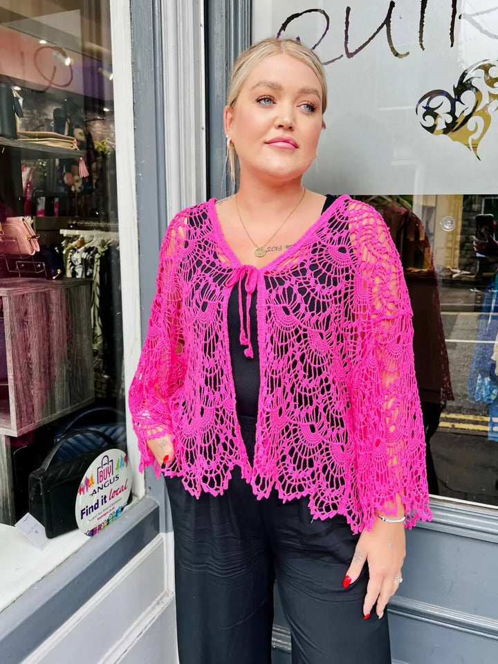 Tie Lightweight Crochet Knit RASPBERRY