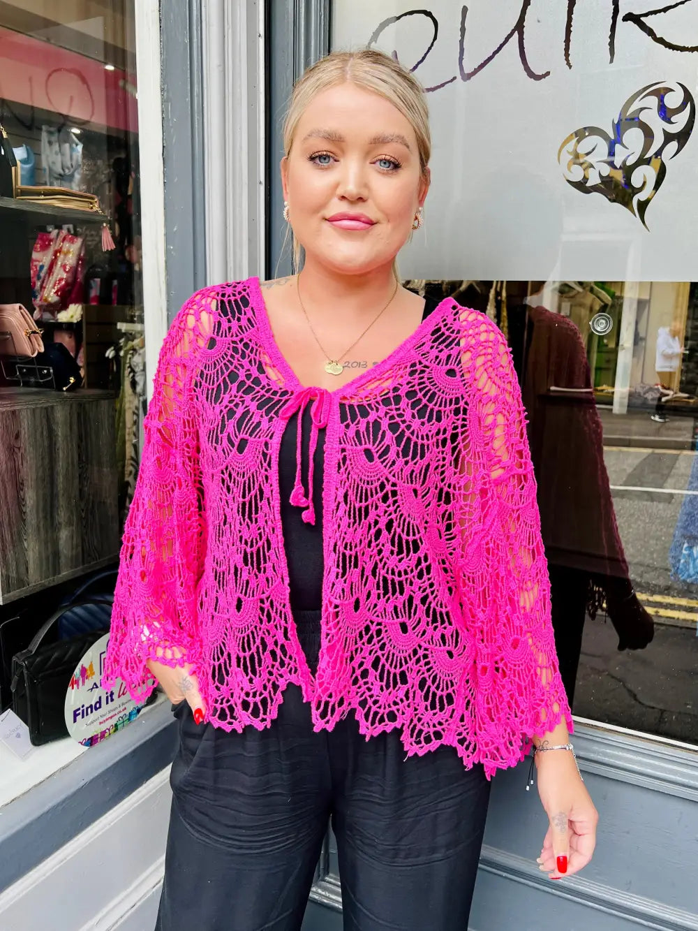 Tie Lightweight Crochet Knit RASPBERRY