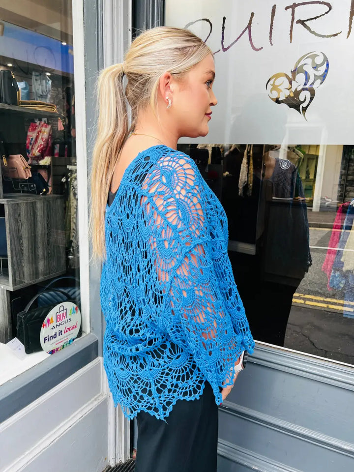 Tie Lightweight Crochet Knit ROYAL BLUE
