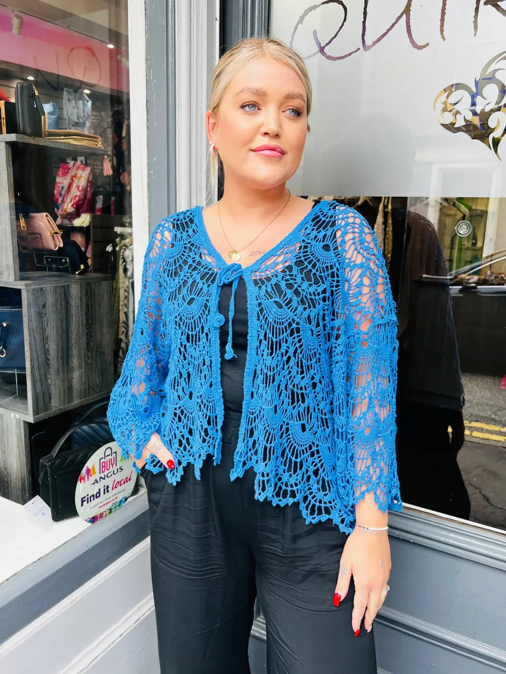 Tie Lightweight Crochet Knit ROYAL BLUE