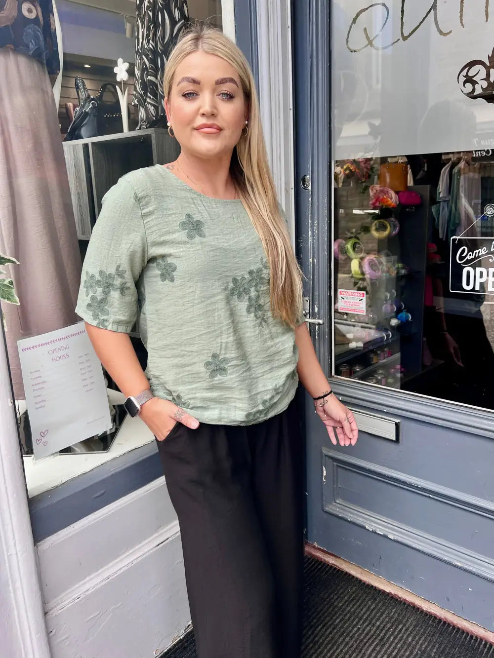 Tiffany Floral Embroidered Top LIGHT KHAKI