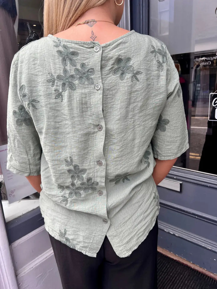 Tiffany Floral Embroidered Top LIGHT KHAKI
