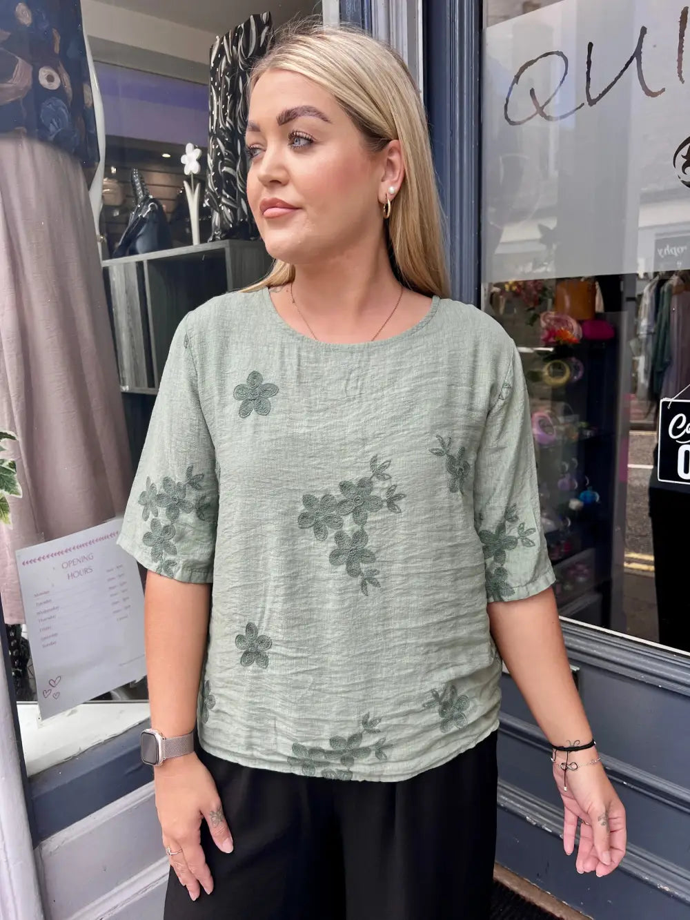 Tiffany Floral Embroidered Top LIGHT KHAKI