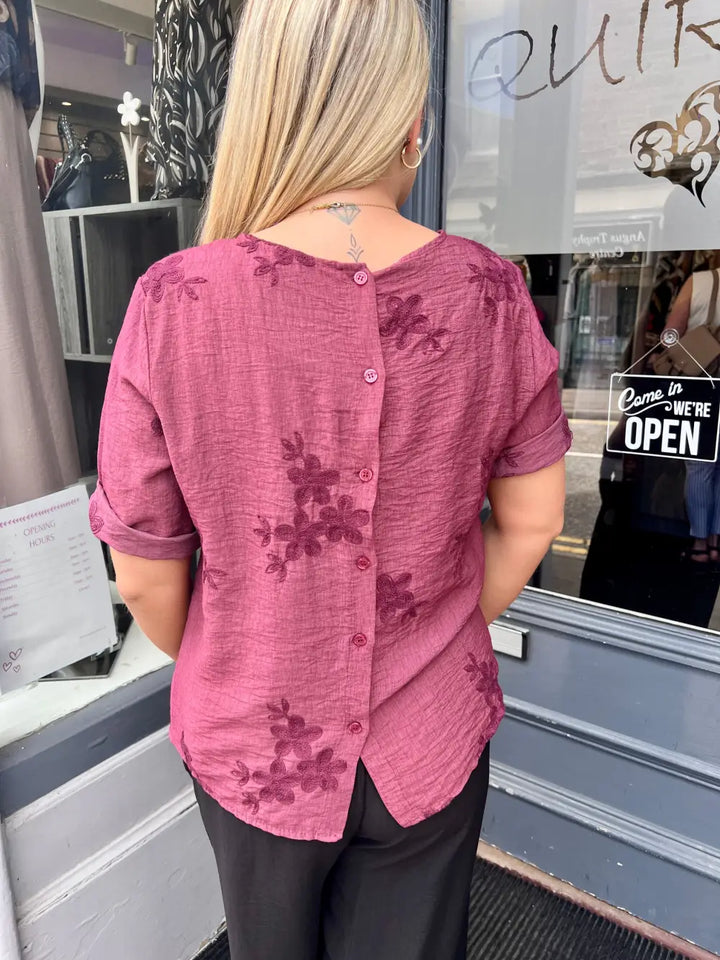 Tiffany Floral Embroidered Top WINE