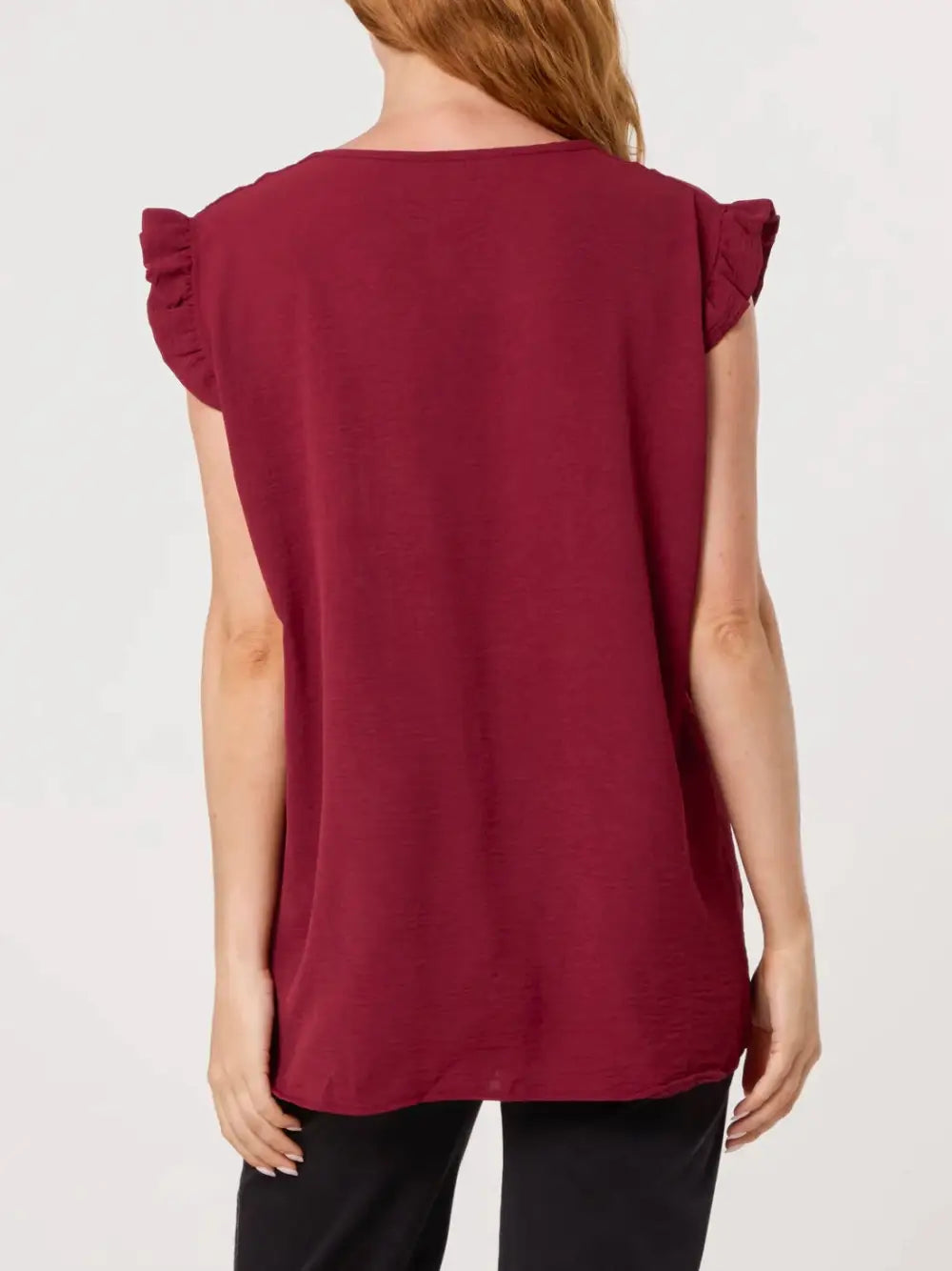 Tillie Brooch Design Sleeveless Frill Top CLARET