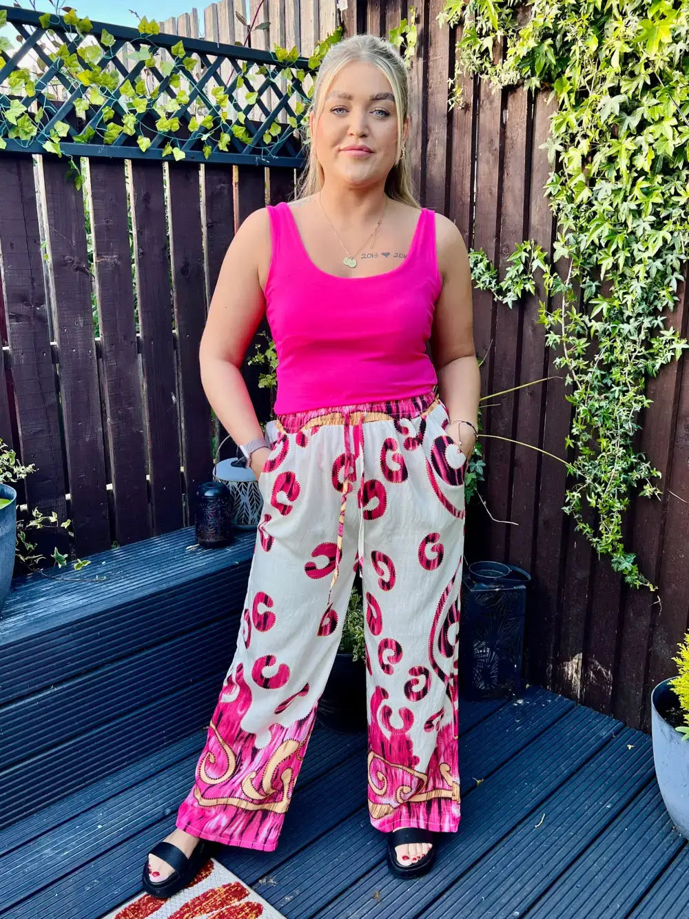 Paisley Printed Wide Leg Trousers CERISE