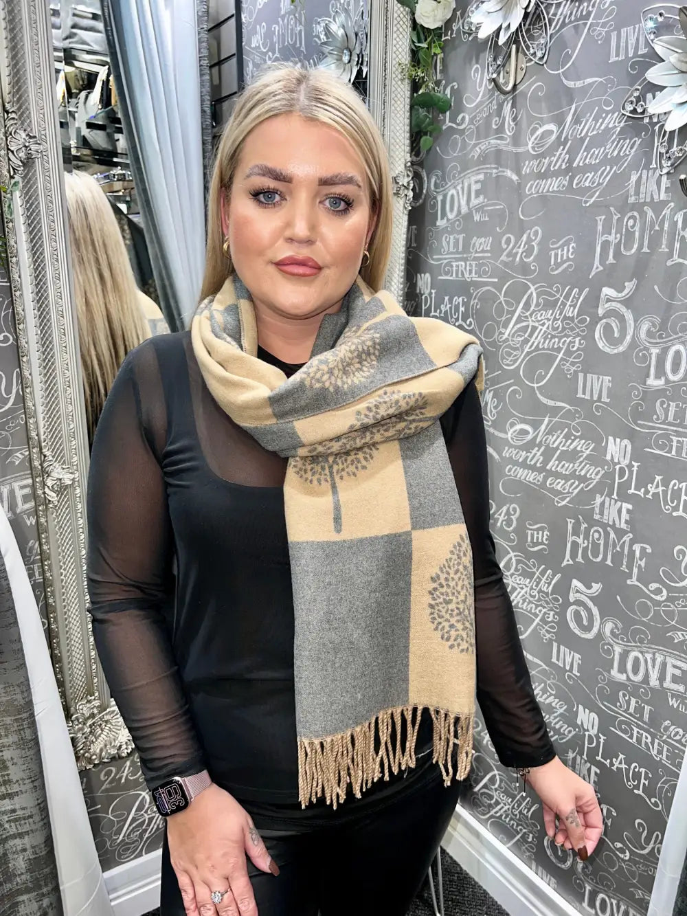 Tree Scarf Squares Cashmere Mix CAMEL