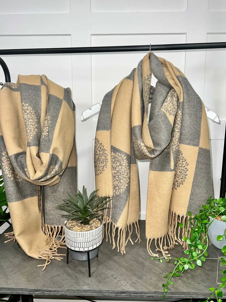 Tree Scarf Squares Cashmere Mix CAMEL