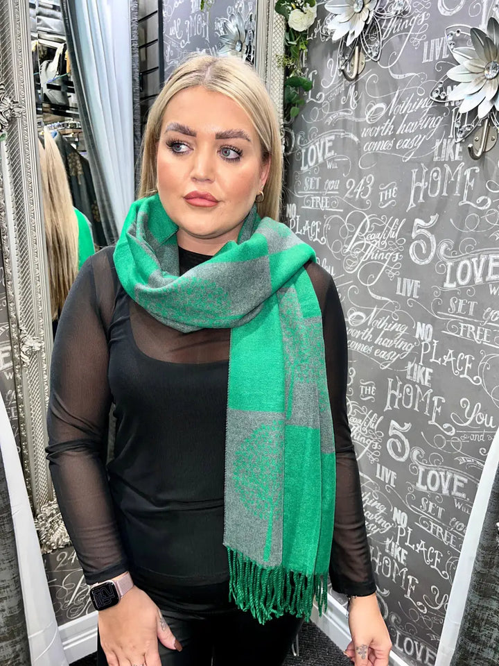 Tree Scarf Squares Cashmere Mix GREEN
