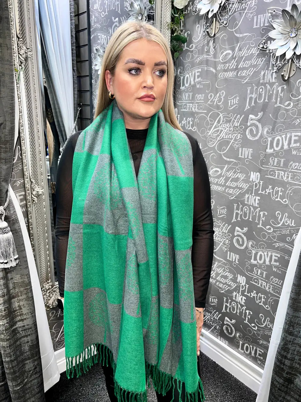 Tree Scarf Squares Cashmere Mix GREEN
