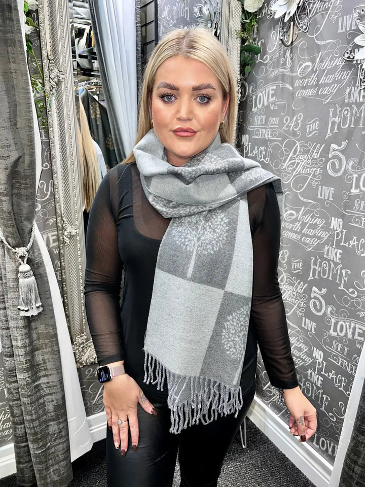 Tree Scarf Squares Cashmere Mix GREY