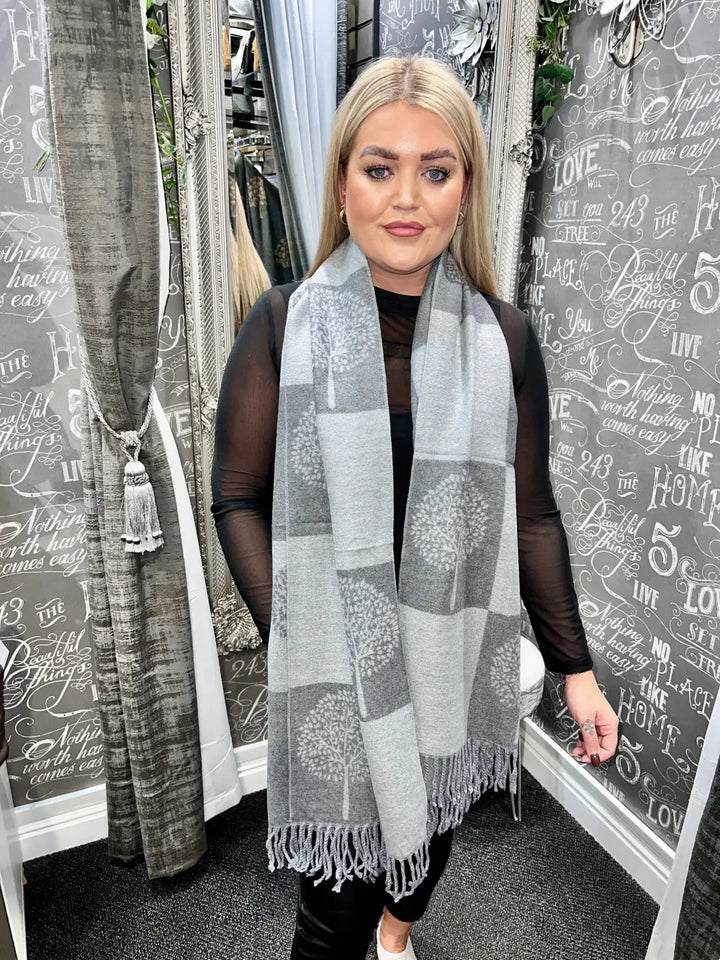 Tree Scarf Squares Cashmere Mix GREY