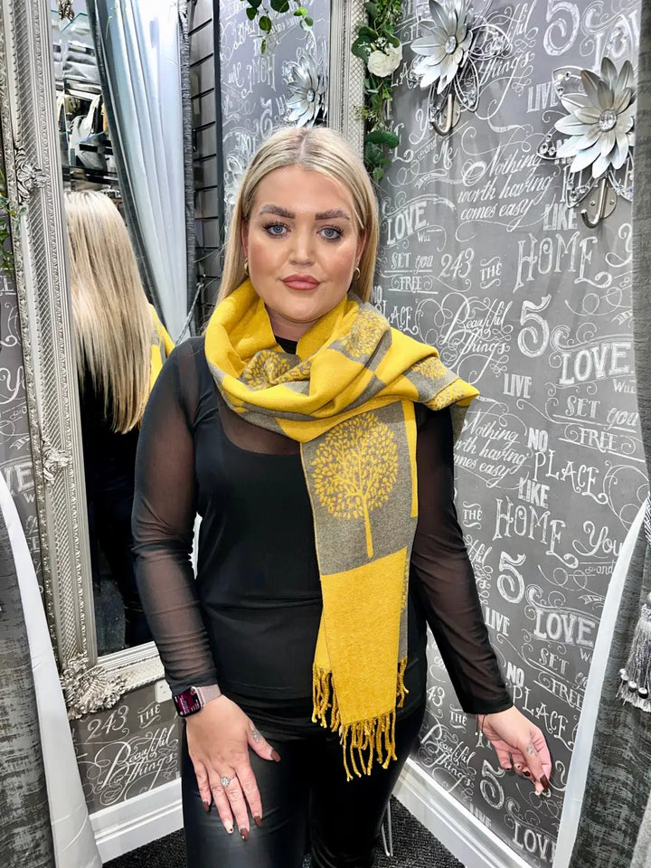 Tree Scarf Squares Cashmere Mix MUSTARD