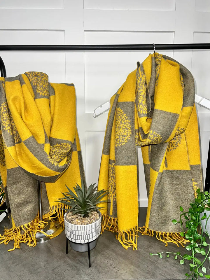 Tree Scarf Squares Cashmere Mix MUSTARD