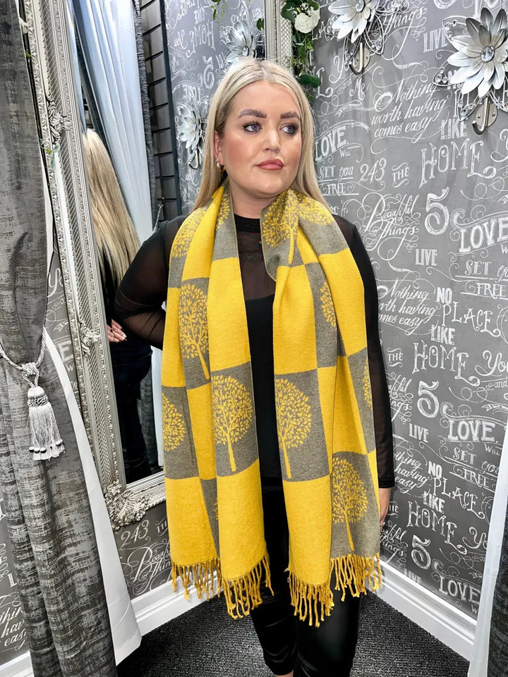 Tree Scarf Squares Cashmere Mix MUSTARD