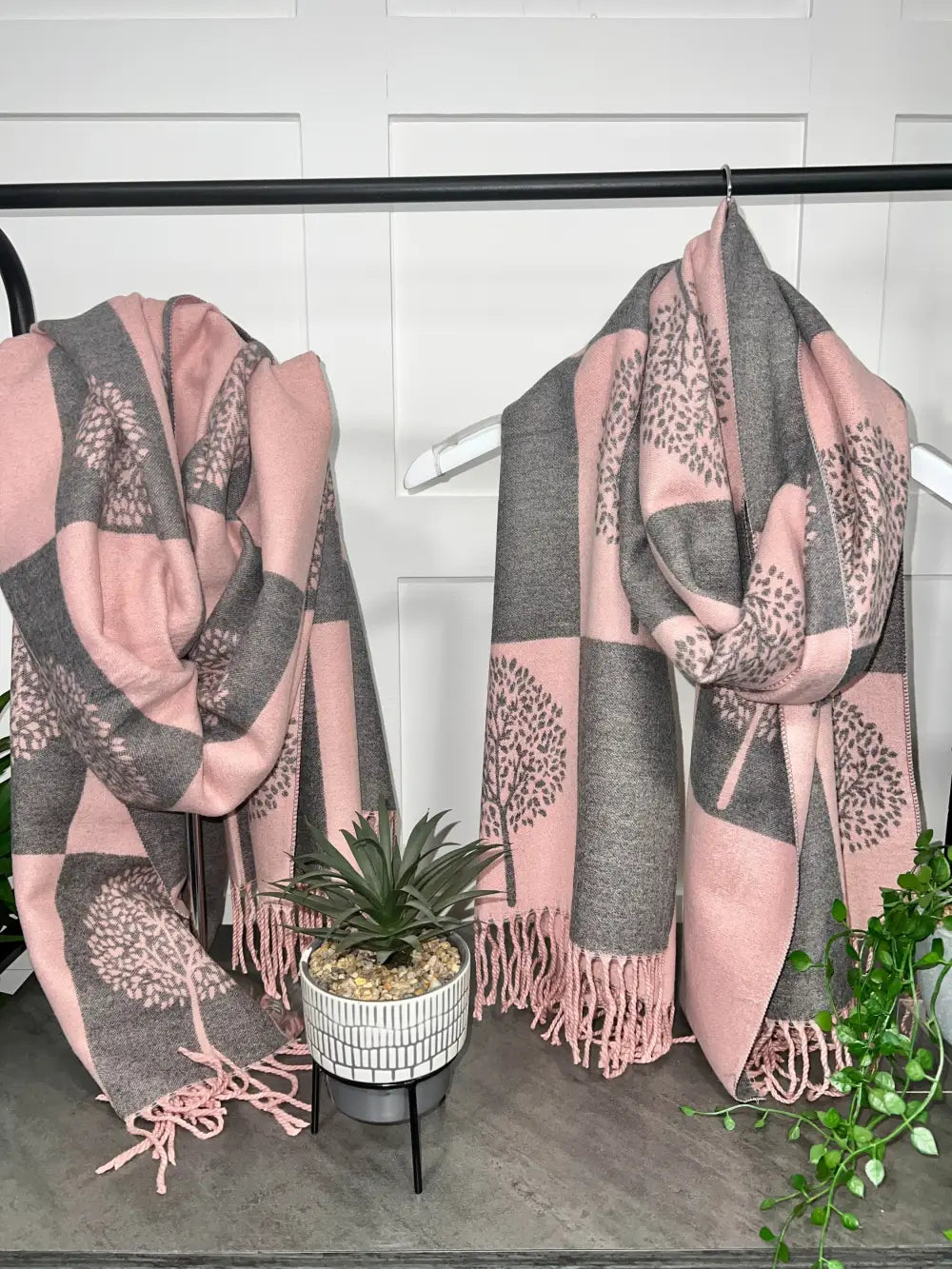 Tree Scarf Squares Cashmere Mix PALE PINK
