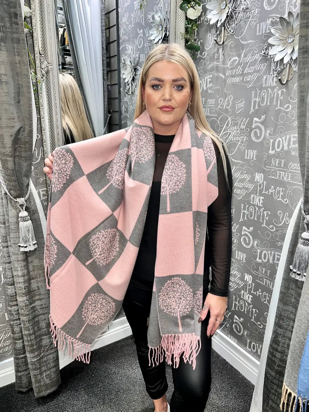Tree Scarf Squares Cashmere Mix PALE PINK