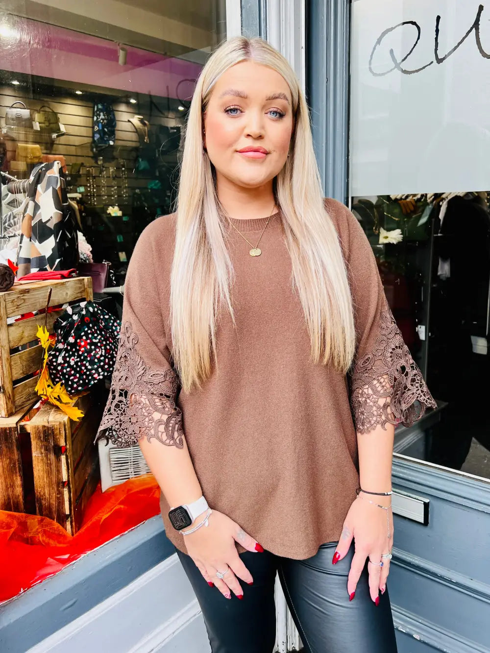 Tula Lace Sleeve Jumper CHOCOLATE