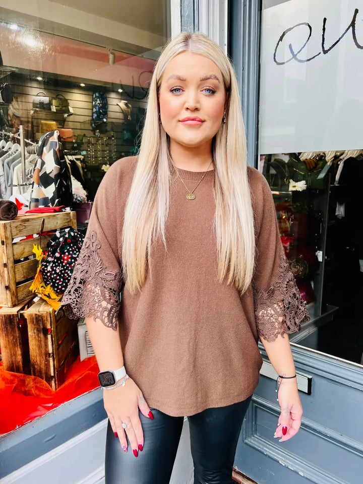 Tula Lace Sleeve Jumper CHOCOLATE