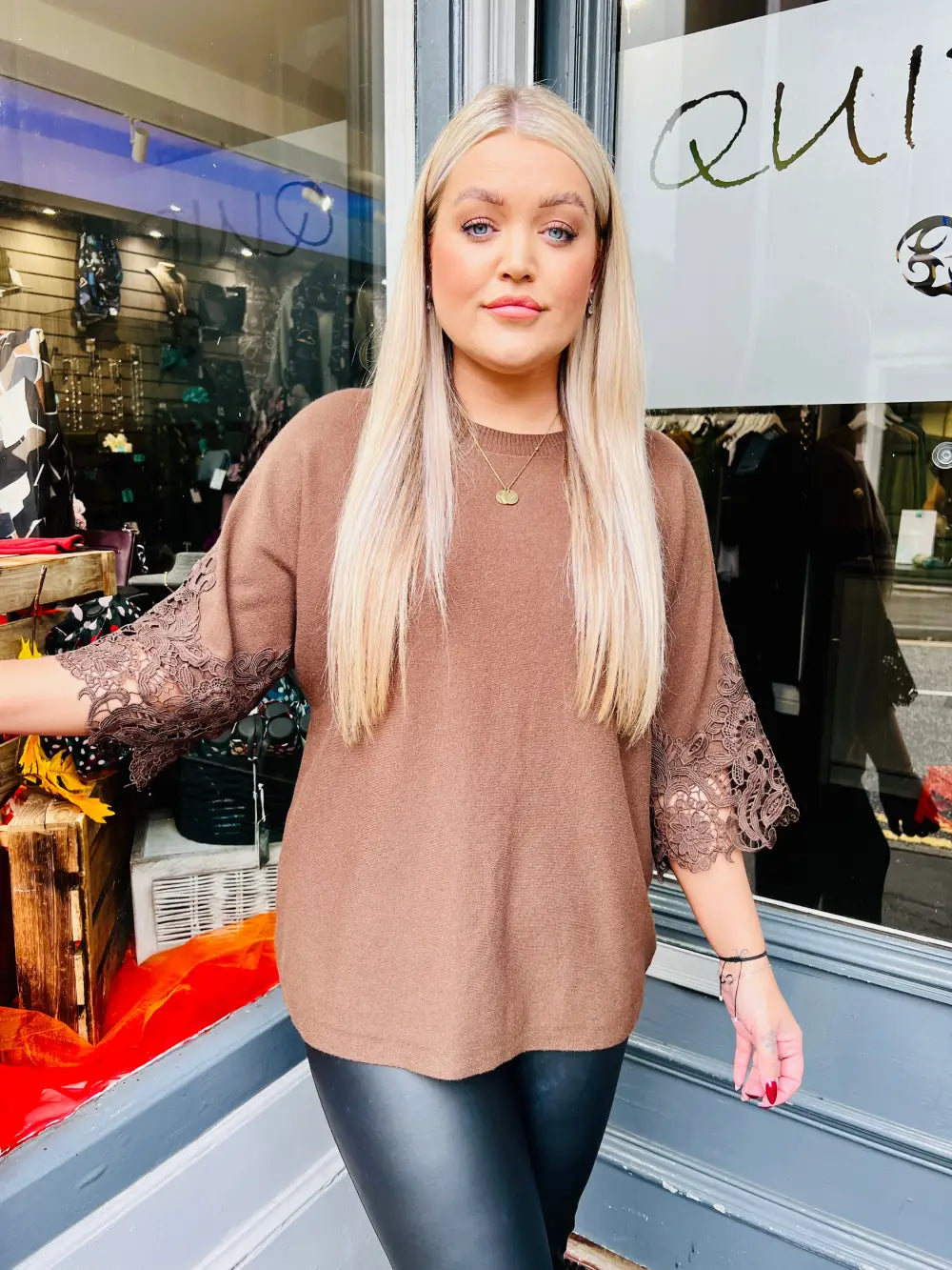 Tula Lace Sleeve Jumper CHOCOLATE