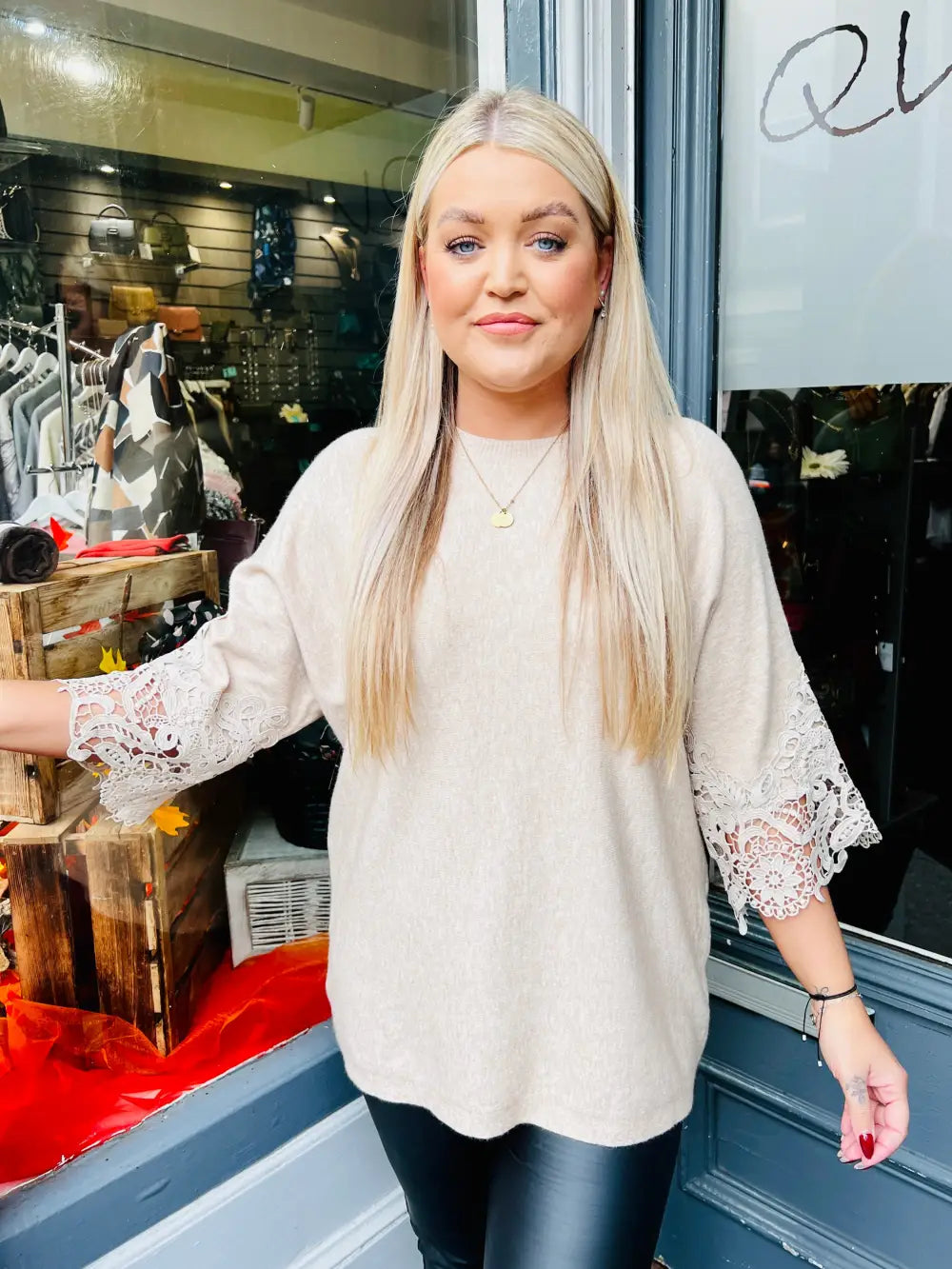 Tula Lace Sleeve Jumper OATMEAL