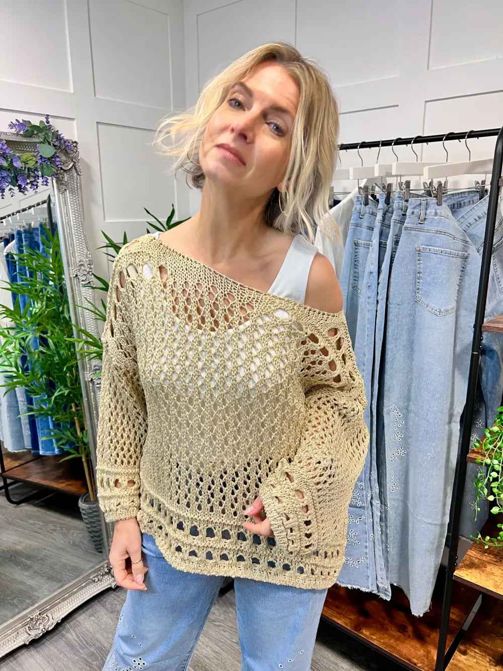 Una Lurex Crochet Jumper GOLD