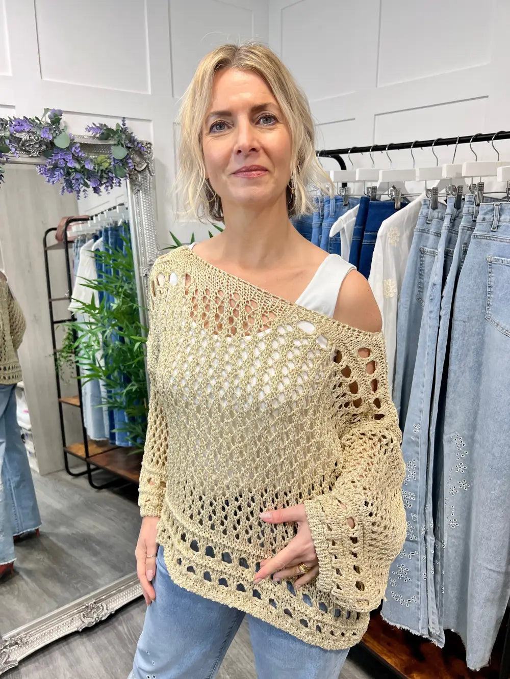 Una Lurex Crochet Jumper GOLD