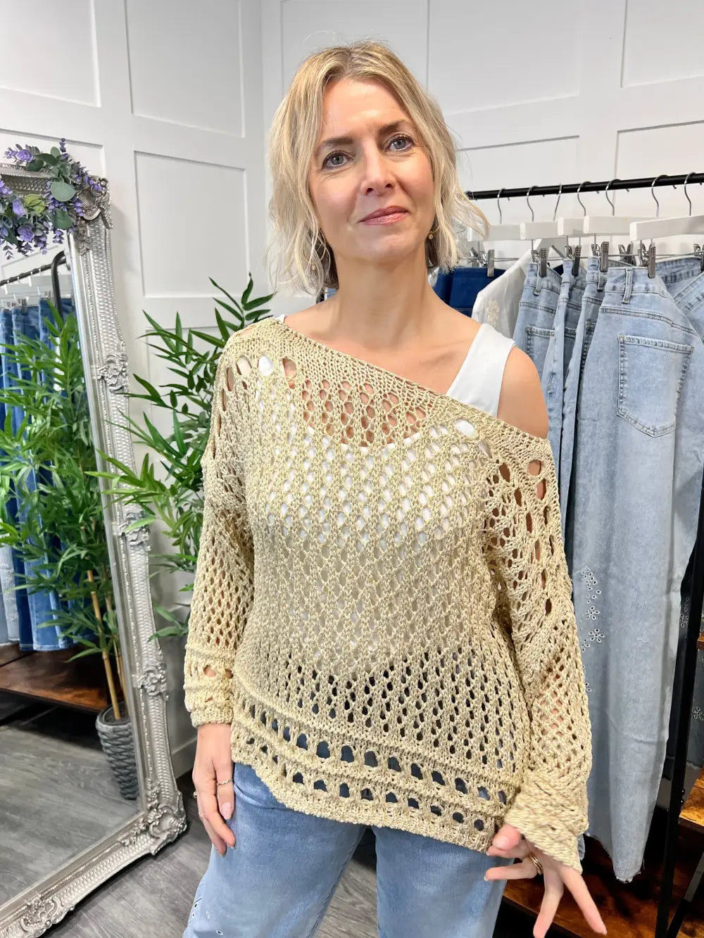 Una Lurex Crochet Jumper GOLD