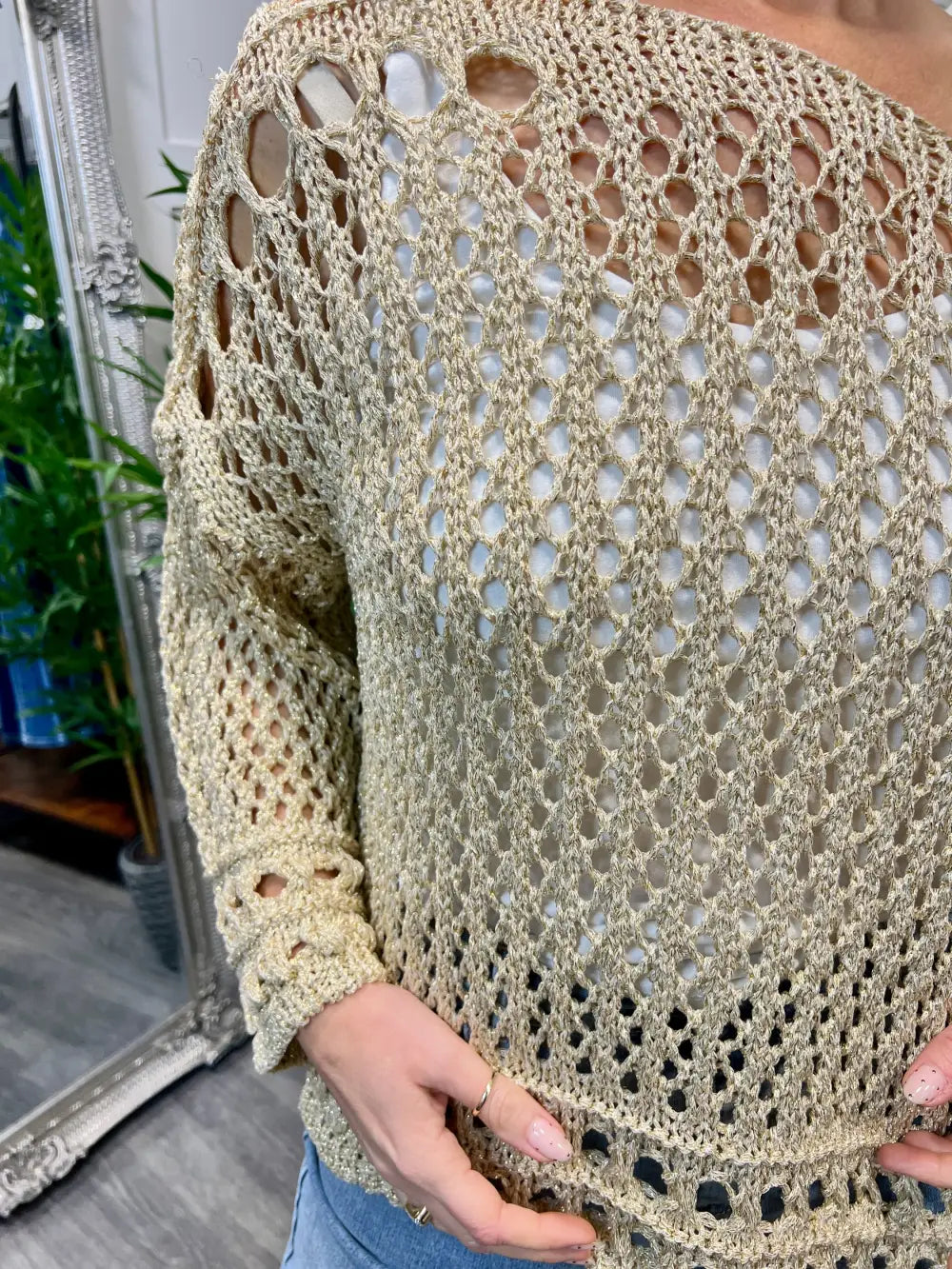 Una Lurex Crochet Jumper GOLD