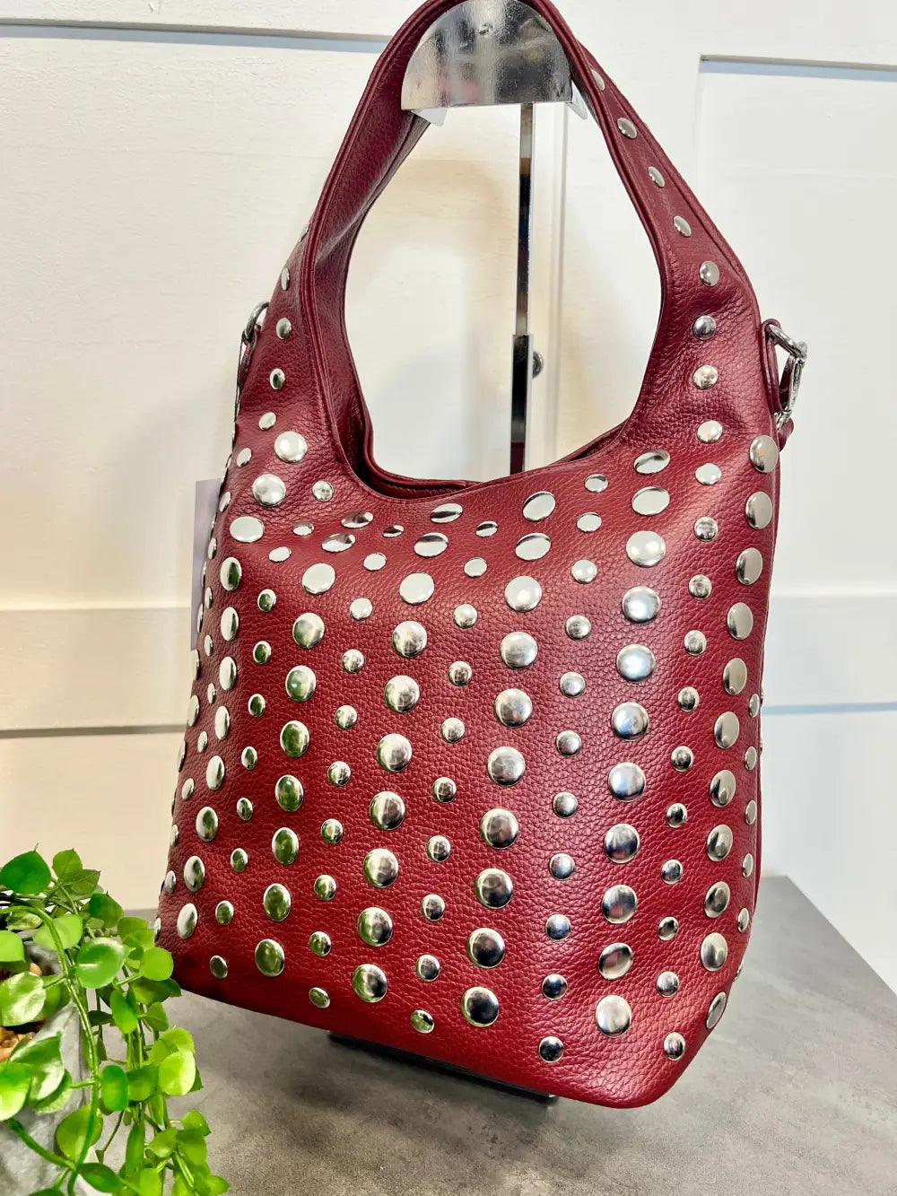 Vallan Stud Bucket Bag WINE - Crossbody