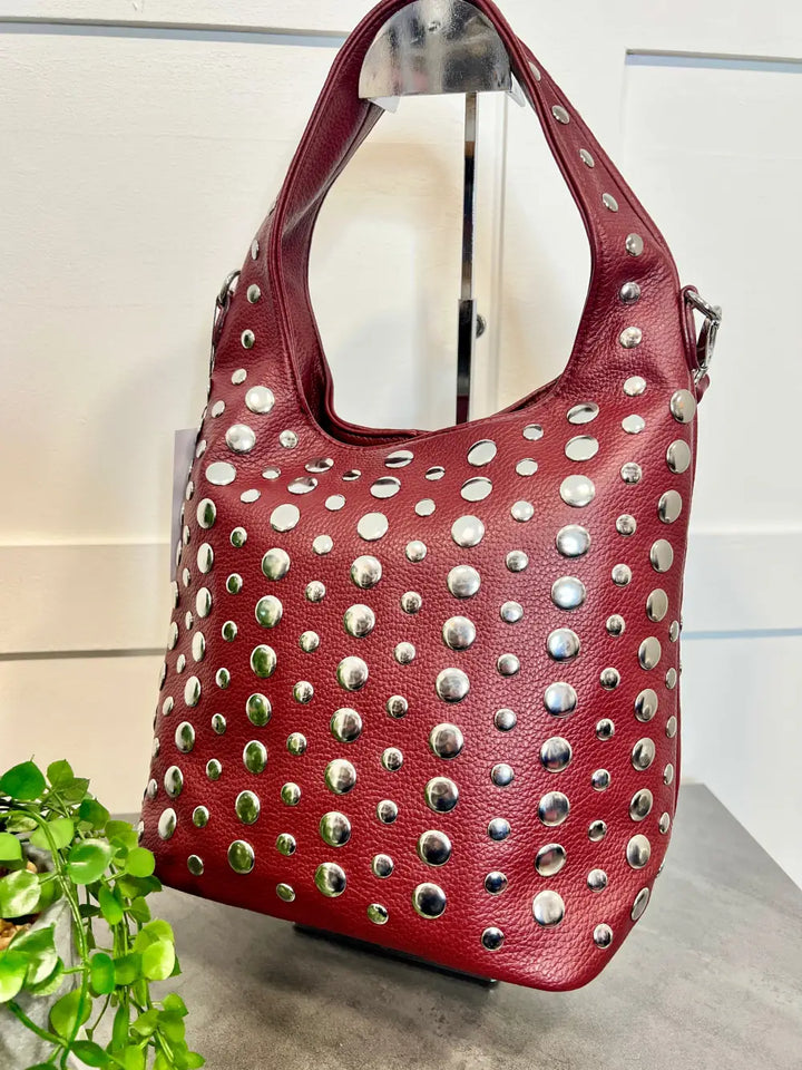 Vallan Stud Bucket Bag WINE - Crossbody