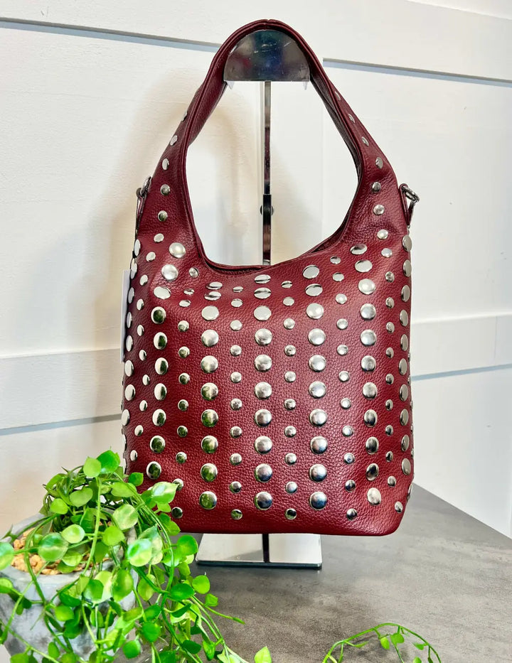 Vallan Stud Bucket Bag WINE - Crossbody