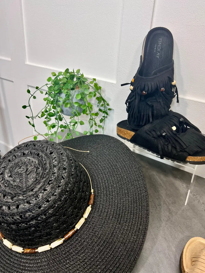 Verity Fringed Sandals BLACK