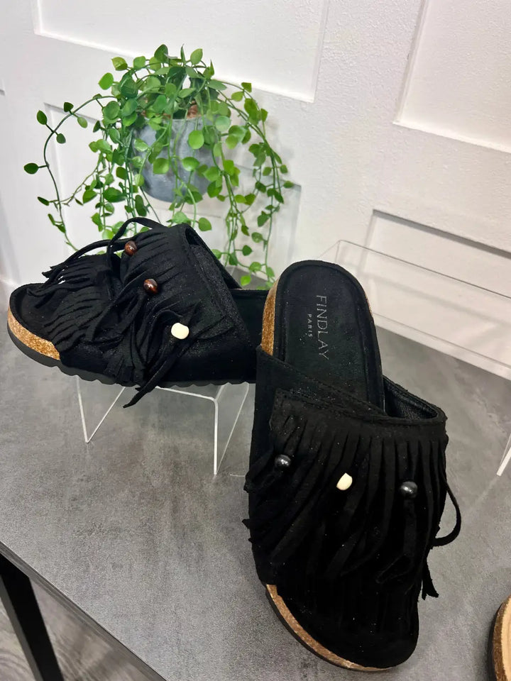 Verity Fringed Sandals BLACK