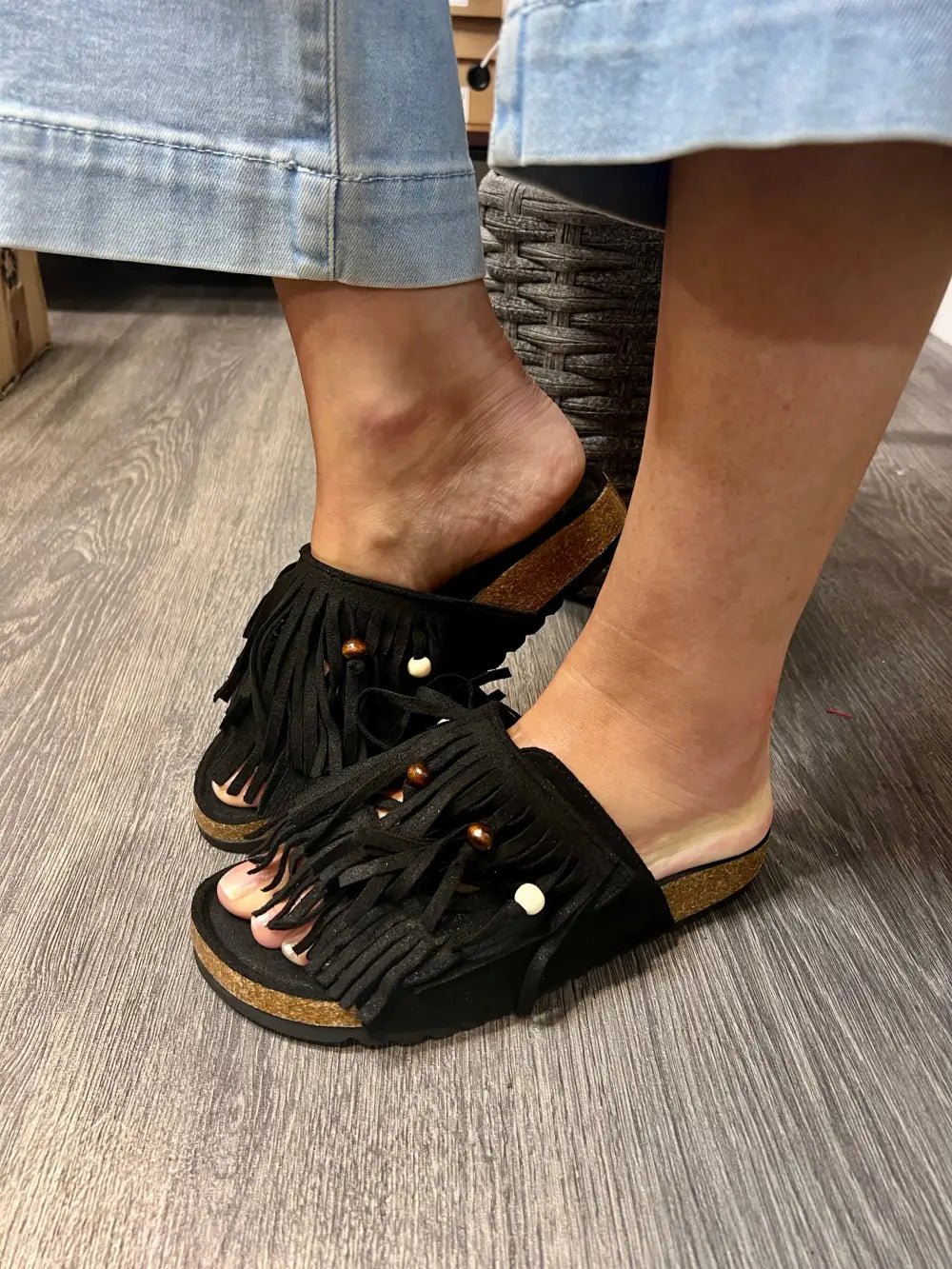 Verity Fringed Sandals BLACK
