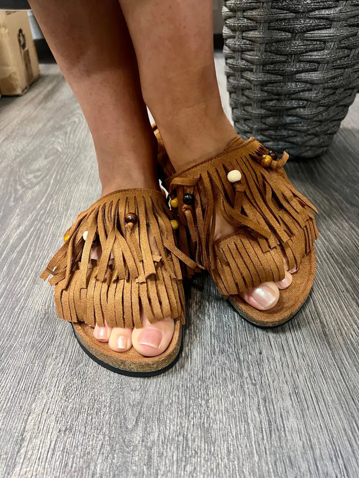 Verity Fringed Sandals TAN