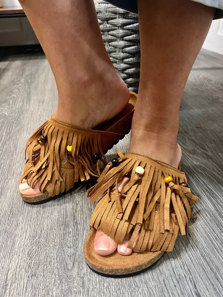 Verity Fringed Sandals TAN