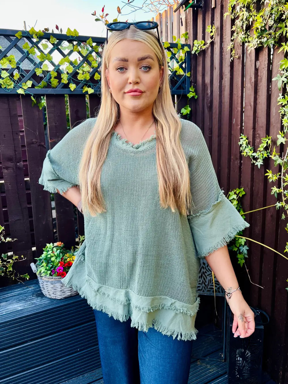 Zara Waffle Weave Top KHAKI - Tops